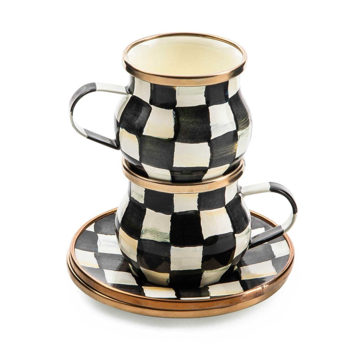 Courtly Check Enamel Espresso Cup & Saucer Set