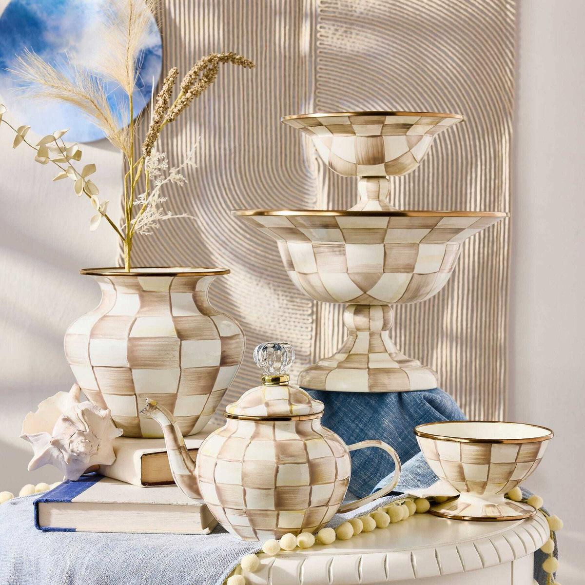 Mocha Check Large Compote by MacKenzie-Childs