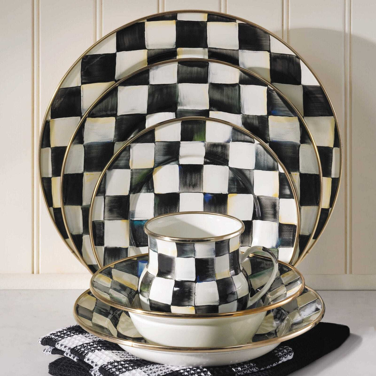 Luxury Dining - Courtly Check Enamel Dinner Plate by Mackenzie Childs