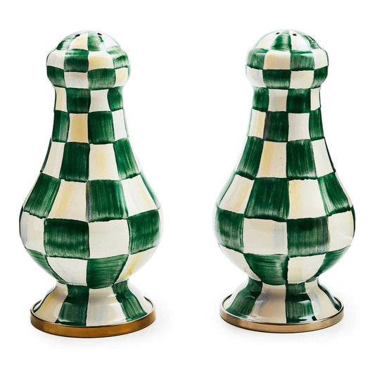 Emerald Check Large Salt & Pepper Shakers