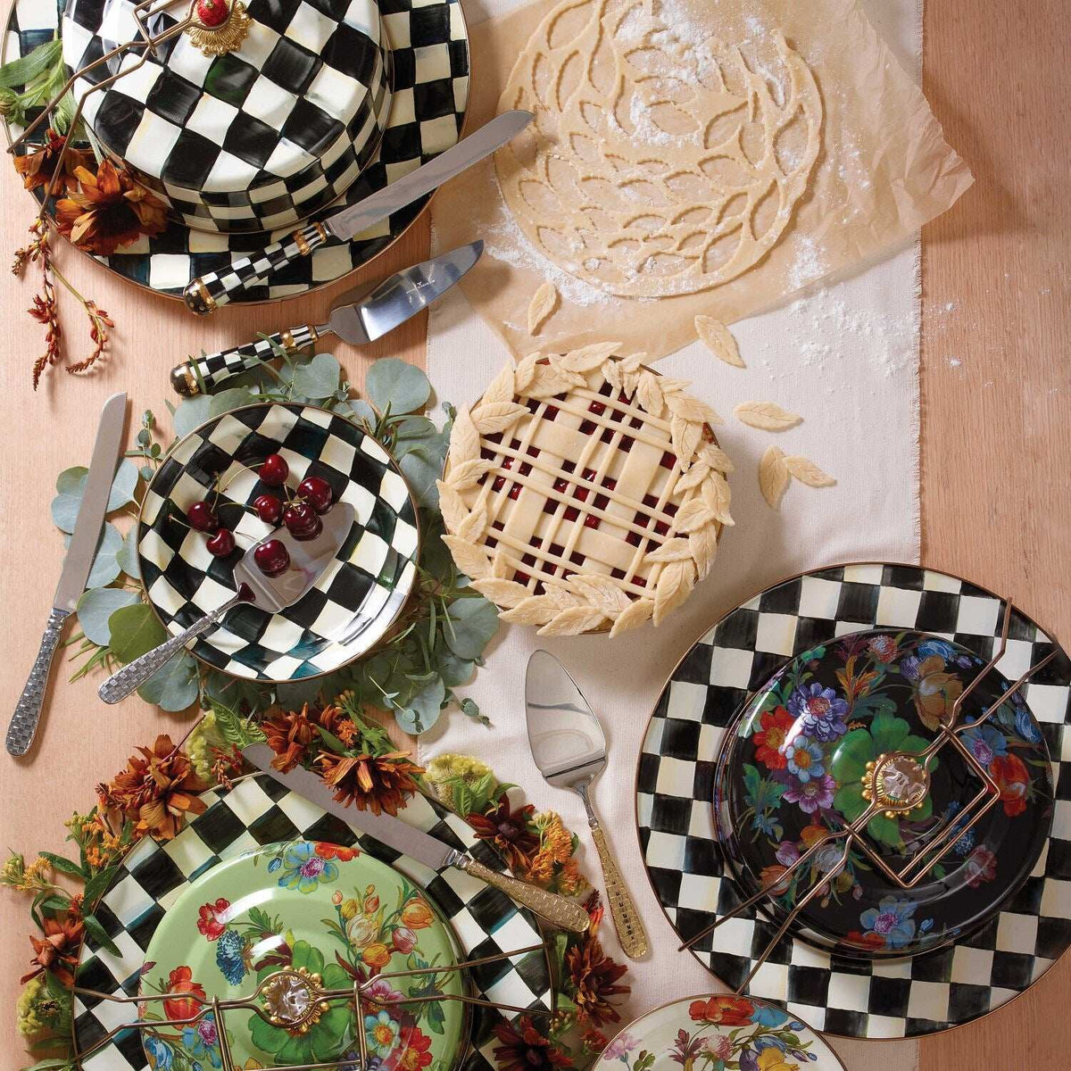 Black Flower Market Cake Carrier by MacKenzie-Childs