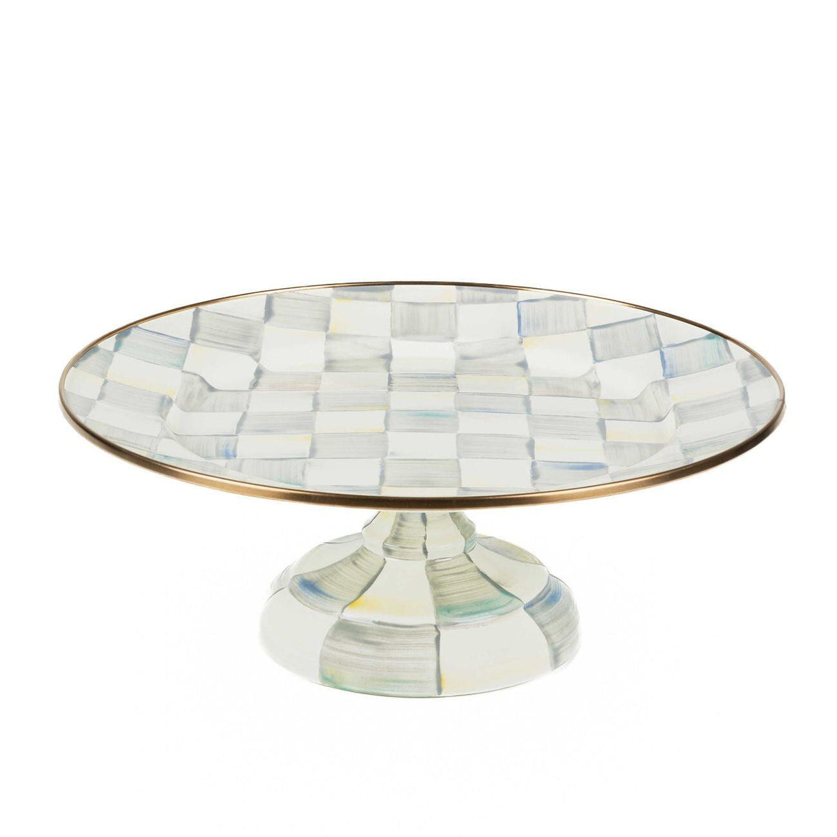 Luxury Dining Sterling Check Enamel Pedestal Platter - Small